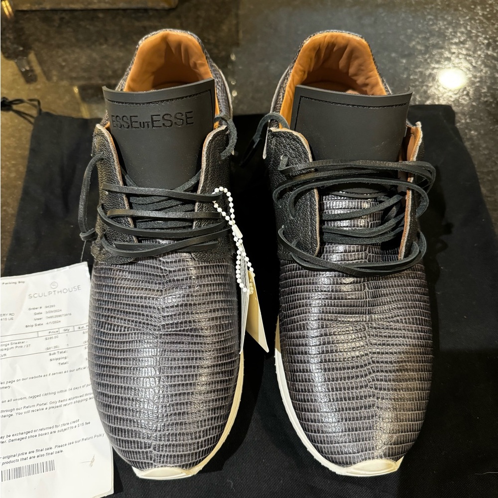 Esseutesse Black Python Leather Fringe Sneaker NWT